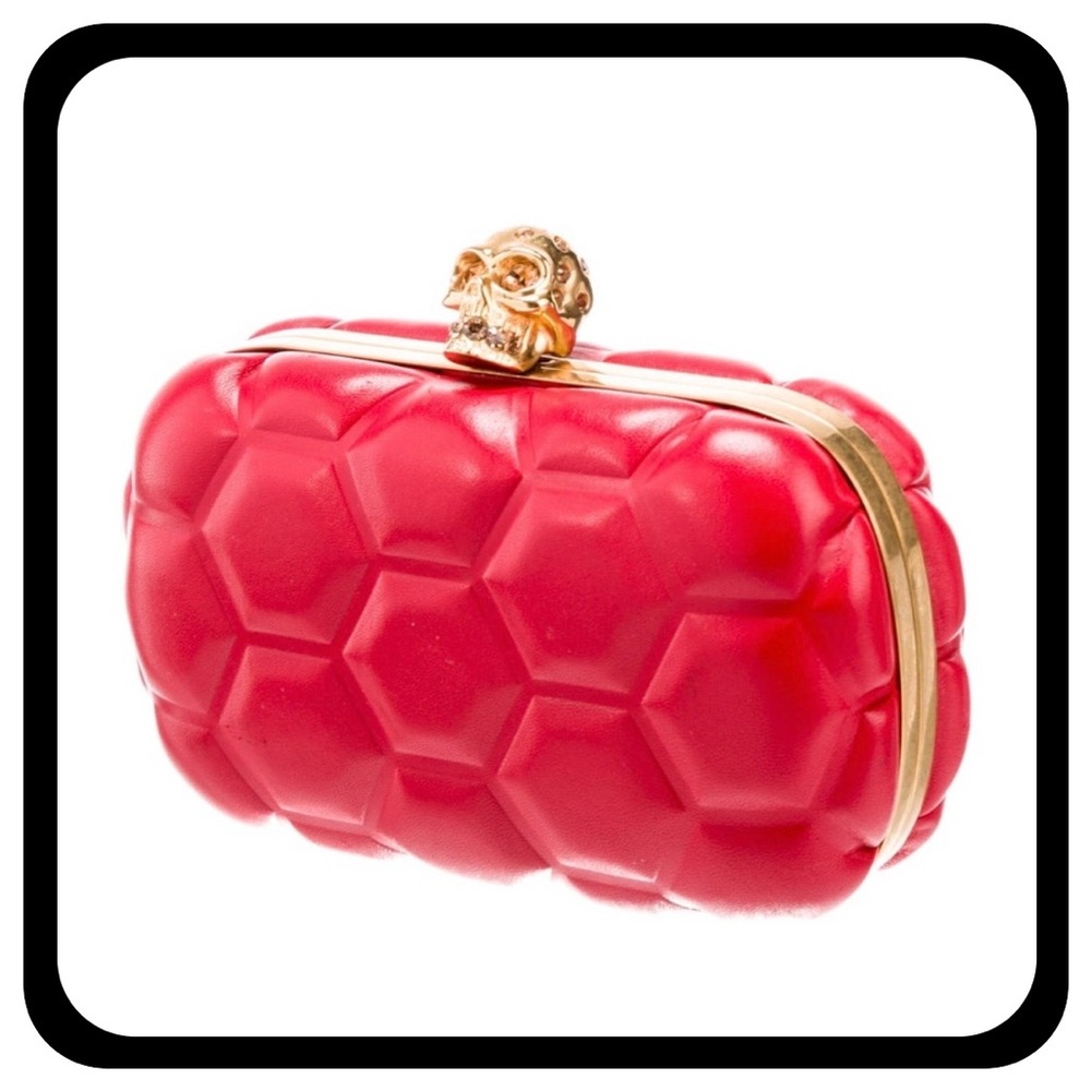 Alexander McQueen Red Geometric Skull Clutch - Picture 3 of 10